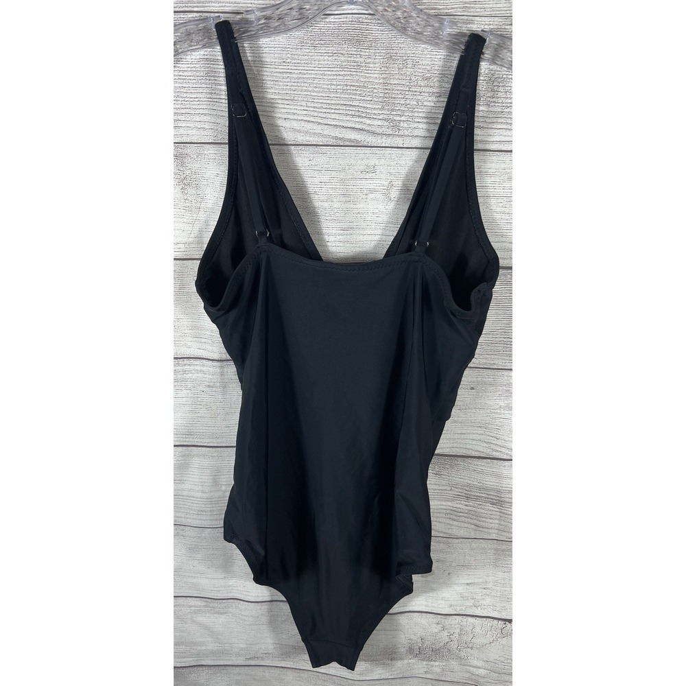Old Navy Black One Piece Swimsuit Women's Large Twist Front V-Neck - Picture 2 of 5